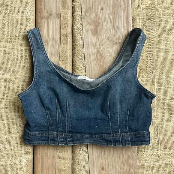 ALC Women's Denim Stitched Crop Tank Top Size 8 - Picture 1 of 5
